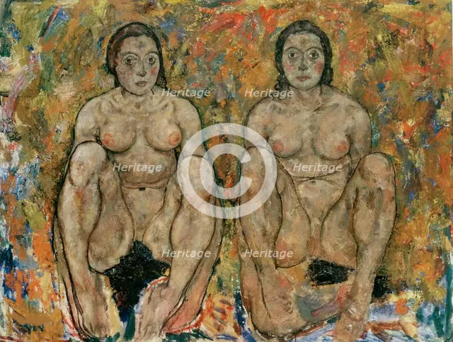 Crouching Woman Couple, 1918. Creator: Schiele, Egon (1890-1918).
