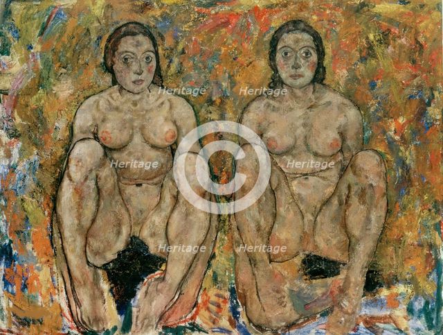 Crouching Woman Couple, 1918. Creator: Schiele, Egon (1890-1918).