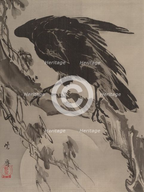 Crow and the Moon, ca. 1887. Creator: Kawanabe Kyosai.