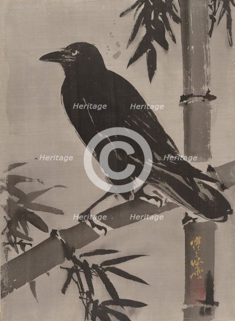 Crow on a Bamboo Branch, ca. 1887. Creator: Kawanabe Kyosai.