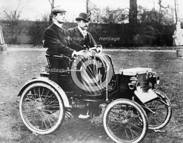 CS Rolls in his 4hp Peugeot Voiturette, c1900. Artist: Unknown
