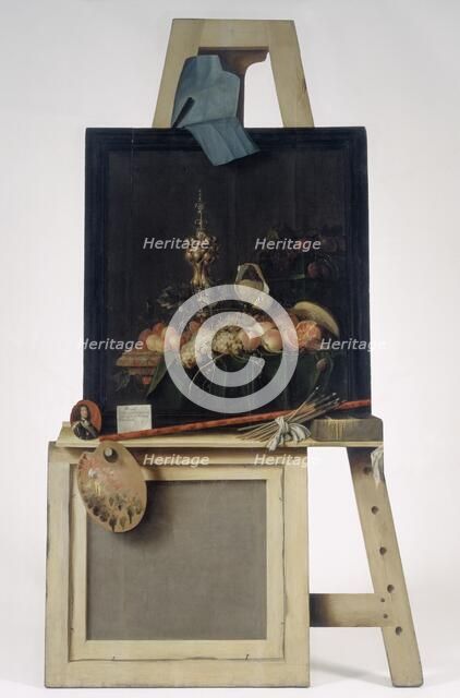 Cut-Out Trompe l'Oeil Easel with Fruit Piece, 1670-1672. Creator: Cornelis Norbertus Gysbrechts.