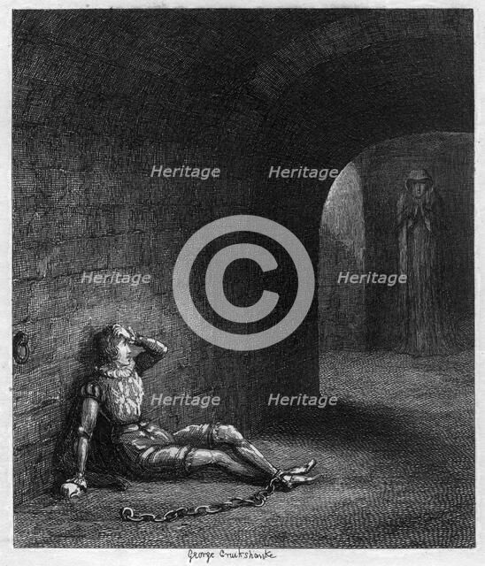 Cuthbert Cholmondeley surprised by the appearance of a mysterious figure, 1840. Artist: George Cruikshank