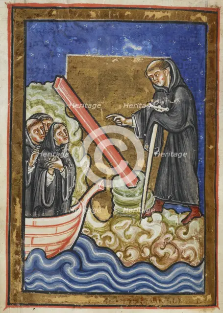 Cuthbert discovers the piece of timber washed up with the tide...last quarter 12th century. Creator: Anon.