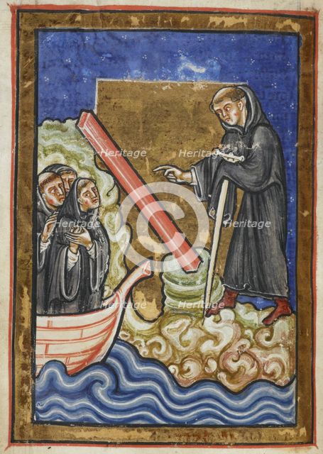 Cuthbert discovers the piece of timber washed up with the tide...last quarter 12th century. Creator: Anon.