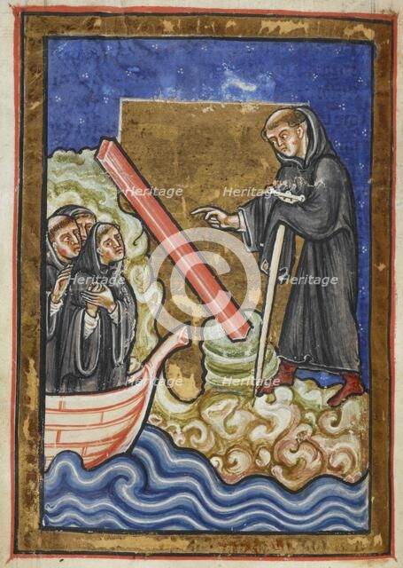 Cuthbert discovers the piece of timber washed up with the tide...last quarter 12th century. Creator: Anon.