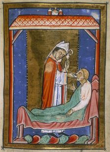 Cuthbert healing an ill man, last quarter of the 12th century. Creator: Unknown