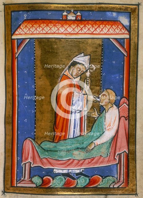 Cuthbert healing an ill man, last quarter of the 12th century.  Creator: Unknown.