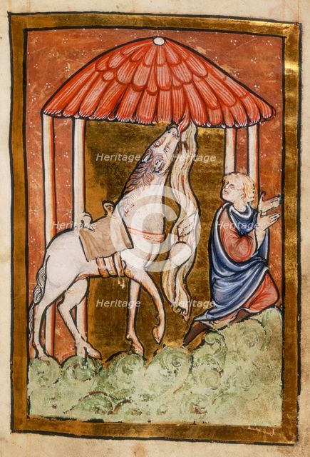 Cuthbert's horse pulls down bread and meat, last quarter of the 12th century.  Creator: Unknown.