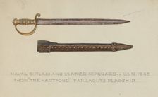 Cutlass and Leather Scabbard, 1935/1942. Creator: Unknown
