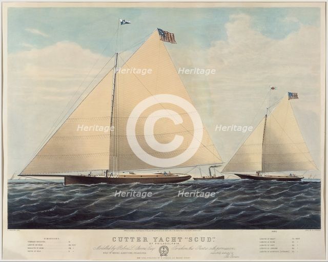 Cutter Yacht "Scud" of Philadelphia - Modelled by Robert L. Stevens, Esq., 1855. Creator: Nathaniel Currier.