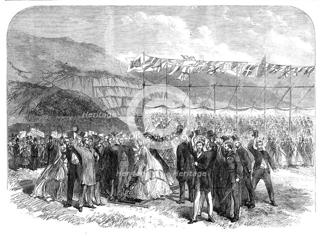 Cutting the first turf of the Carnarvon and Llanberis Railway, 1864. Creator: Unknown.