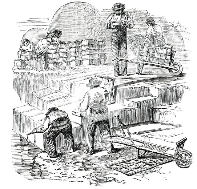 Cutting Turf, and Preparing it for the Rick, 1850. Creator: Smyth.