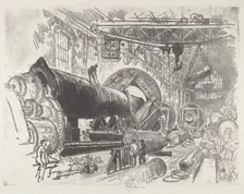 Cutting and Turning a Big Gun, 1916. Creator: Joseph Pennell