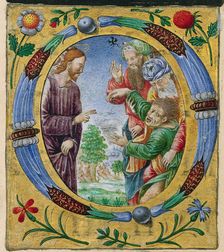 Cutting from a Missal: Initial O with Christ Performing an Exorcism, c. 1520. Creator: Matteo da Milano (Italian)