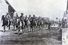 Cuba War, Spanish troops riding back from an expedition, engraving, 1897