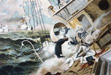 Cuban war: Loss of the Spanish squadron under the command of Admiral Cervera, in the waters...1898. Creator: Bejar Novella, Pablo (1869-1920)