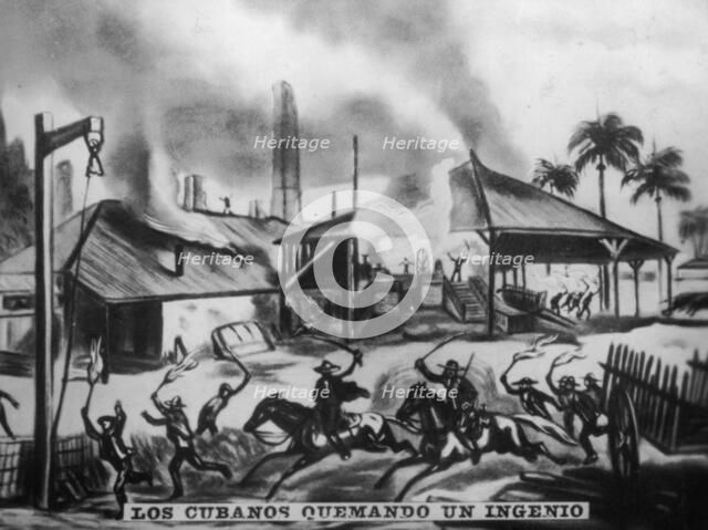 Cubans Burning Refineries, (1870s), 1920s. Artist: Unknown