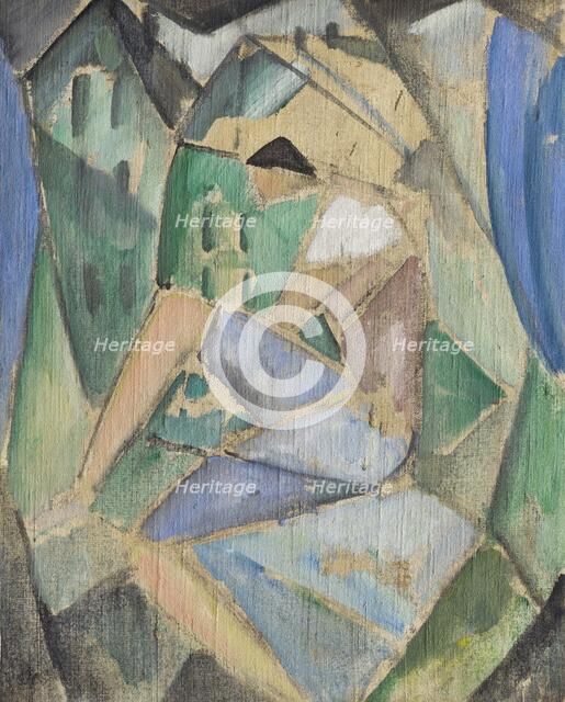Cubist figure with houses, 1913-1914. Creator: Stenner, Hermann (1891-1914).