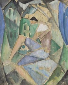 Cubist figure with houses, 1913-1914. Creator: Stenner, Hermann (1891-1914)