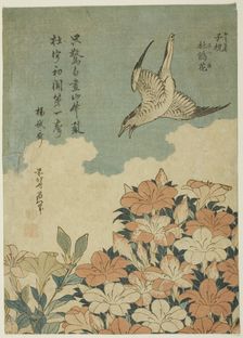 Cuckoo and Azaleas (Hototogisu, satsuki), Japan, c. 1834. Creator: Hokusai
