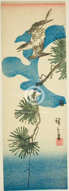 Cuckoo, Pine Branch, and Full Moon, c. 1843/47. Creator: Ando Hiroshige.