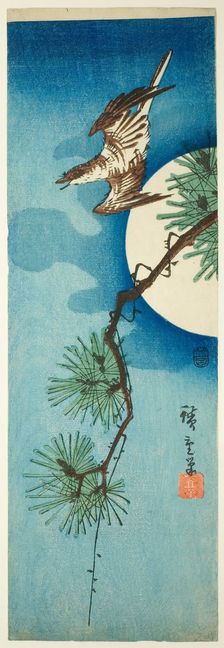 Cuckoo, pine branch, and full moon, c. 1843/47. Creator: Ando Hiroshige