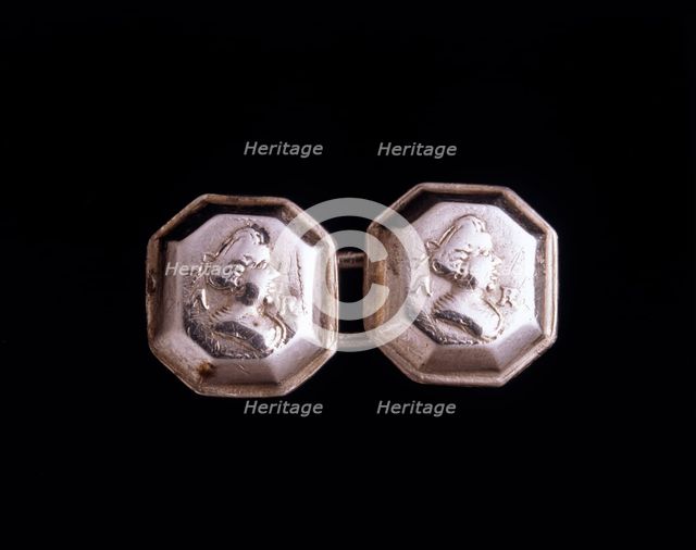 Cufflinks containing a portrait of Queen Anne, early 18th century. Creator: Unknown.