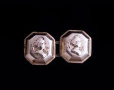 Cufflinks containing a portrait of Queen Anne, early 18th century. Creator: Unknown
