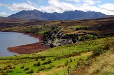 Cuillin Hills from above Carbost, Isle of Skye, Highland, Scotland. Creator: Peter Thompson