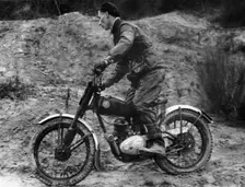 Cullen riding a Francis Barnett bike at the J White Trial
