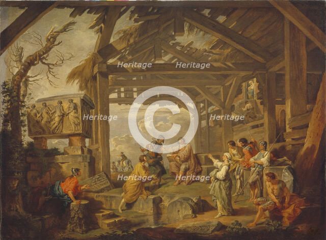 Cumaean Sibyl prophesied the Birth of Christ, 1738. Artist: Panini, Giovanni Paolo (1691-1765)