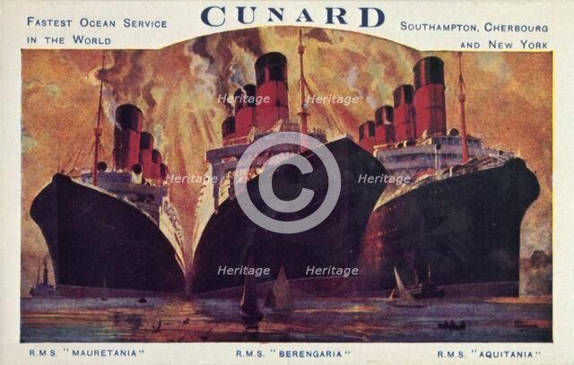 Cunard ocean liners, 1920s. Creator: Unknown.