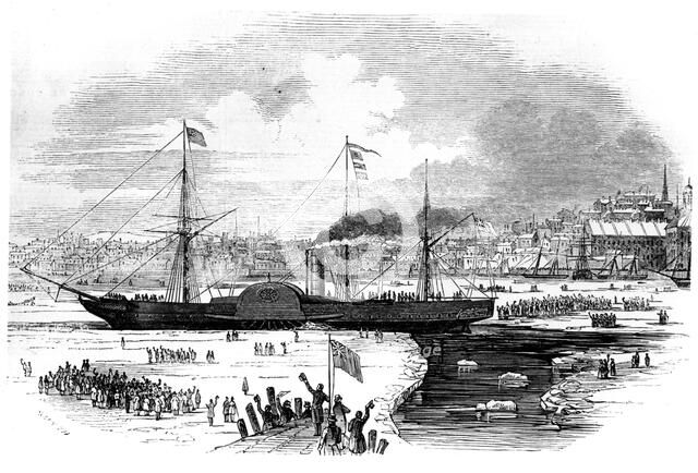 Cunard Line's first transatlantic liner 'Britannia' leaving Boston, Massachusetts, USA, 1847. Artist: Smyth