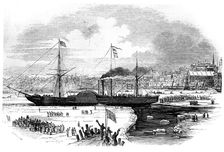 Cunard Line's first transatlantic liner Britannia leaving Boston, Massachusetts, USA, 1847. Artist: Smyth