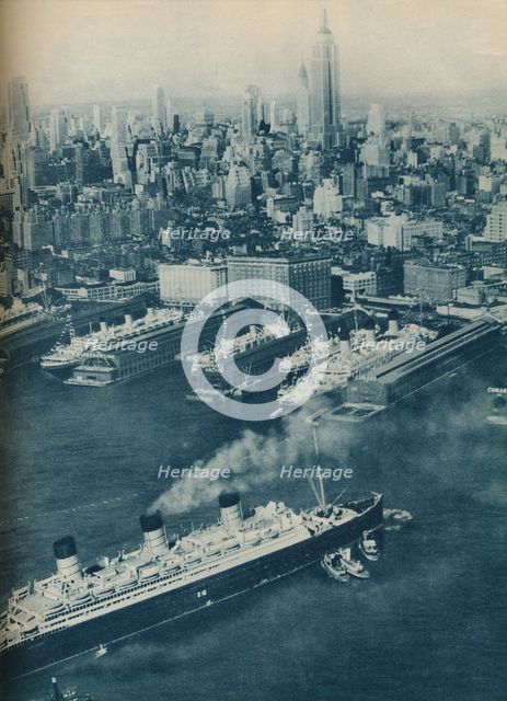 'Cunard White Star liner Berengaria, approaching  Cunard pier', 1936  Artist: Unknown.