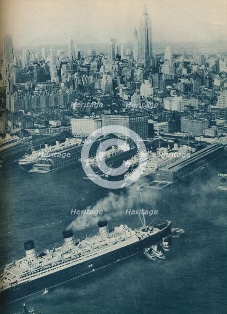 'Cunard White Star liner Berengaria, approaching  Cunard pier', 1936  Artist: Unknown.