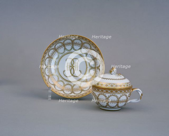 Cup and Saucer with the Monogram of Catherine II (Imperial Porcelain Factory), 1770-1780s. Artist: Russian master  