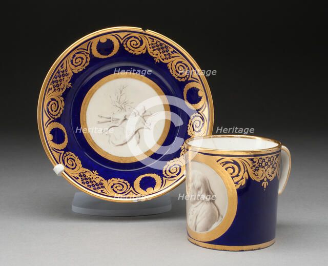 Cup and Saucer with Portrait of Benjamin Franklin, Sèvres, c. 1780. Creators: Sèvres Porcelain Manufactory, Étienne-Charles Leguay.
