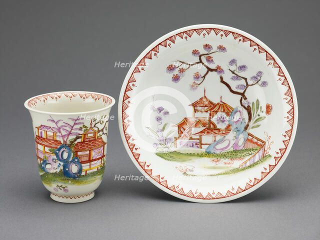 Cup and Saucer, Vienna, c. 1725. Creator: Du Paquier Porcelain Manufactory.