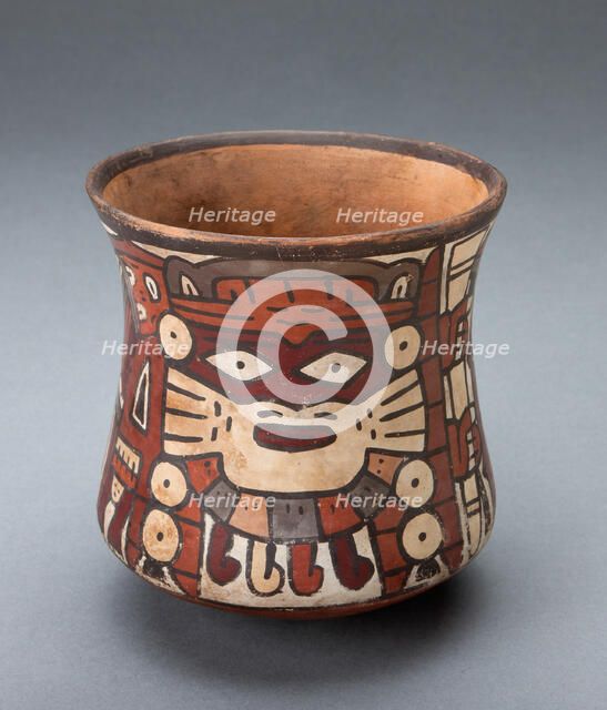 Cup Depicting a Masked Performer Holding Staffs, 180 B.C./A.D. 500. Creator: Unknown.