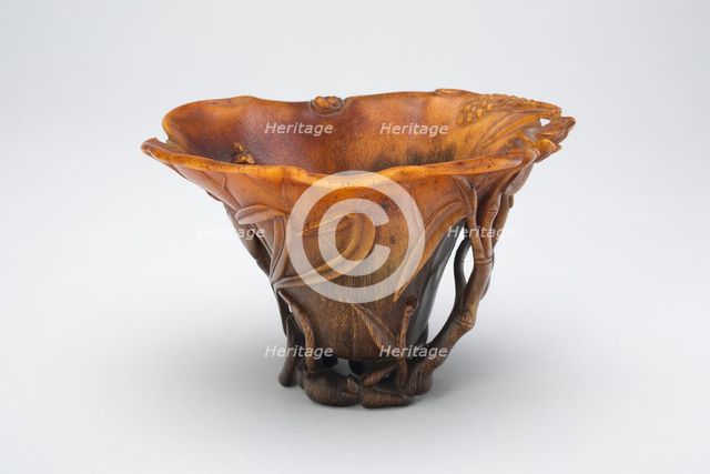 Cup in the Form of an Open Lotus Leaf, with..., Late Ming or early Qing dynasty, 17th/18th cent. Creator: Unknown.