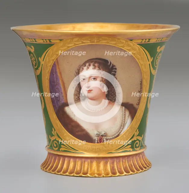 Cup (Tasse Jasmin À Pied Cannelé, 1St Size) With Portrait Labeled "La Princess Palatine", 1811. Creator: Unknown.