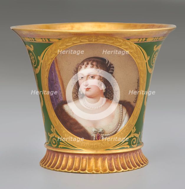 Cup (Tasse Jasmin À Pied Cannelé, 1St Size) With Portrait Labeled "La Princess Palatine", 1811. Creator: Unknown.