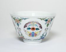 Cup with Floral Scrolls and Moths, Qing dynasty, Qianlong reign mark and period, late 18th century. Creator: Unknown