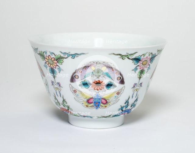 Cup with Floral Scrolls and Moths, Qing dynasty, Qianlong reign mark and period, late 18th century. Creator: Unknown.