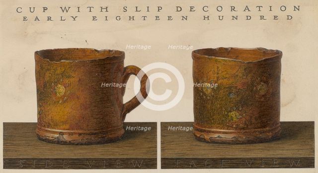 Cup with Slip Decoration, c. 1937. Creator: John Matulis.