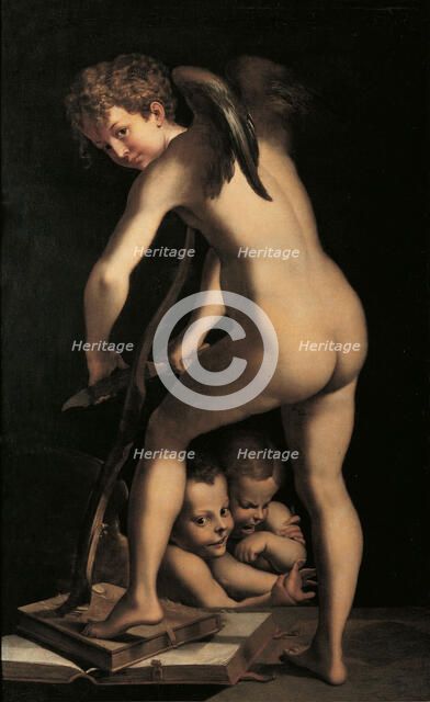 Cupid carving bows (after Parmigianino). Creator: Heintz, Joseph, der Ältere (1564-1609).
