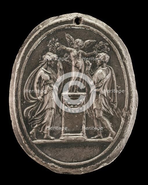 Cupid Crowning Two Lovers. Creator: Valerio Belli.