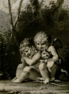 Cupid and little girl playing with a cat. Creator: Prud'hon, Pierre-Paul (1758-1823)
